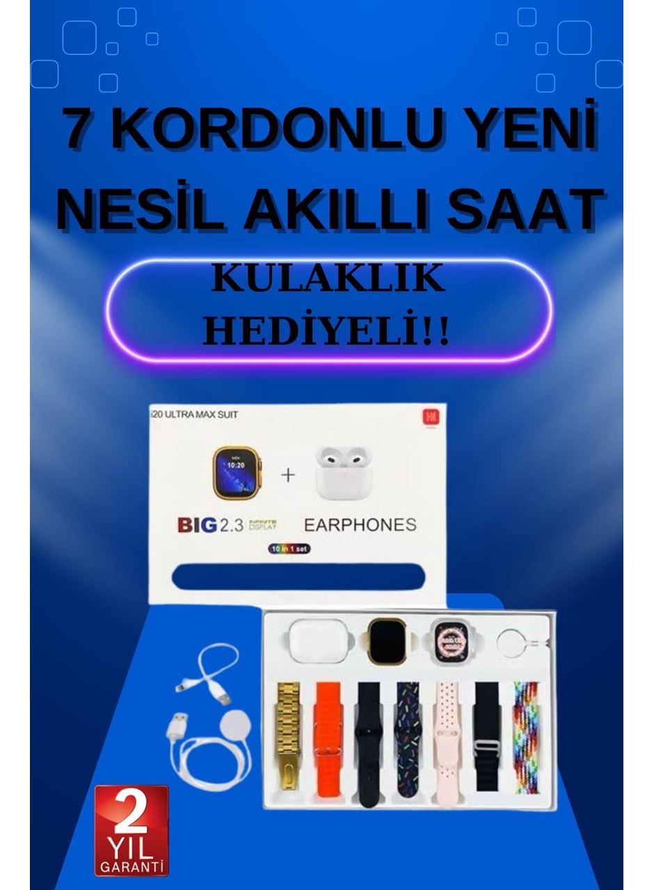 Akıllı Saat 7 Kordonlu Kulaklık Hediyeli Nabız Ölçer Uyku Takibi Sesli Görüşme