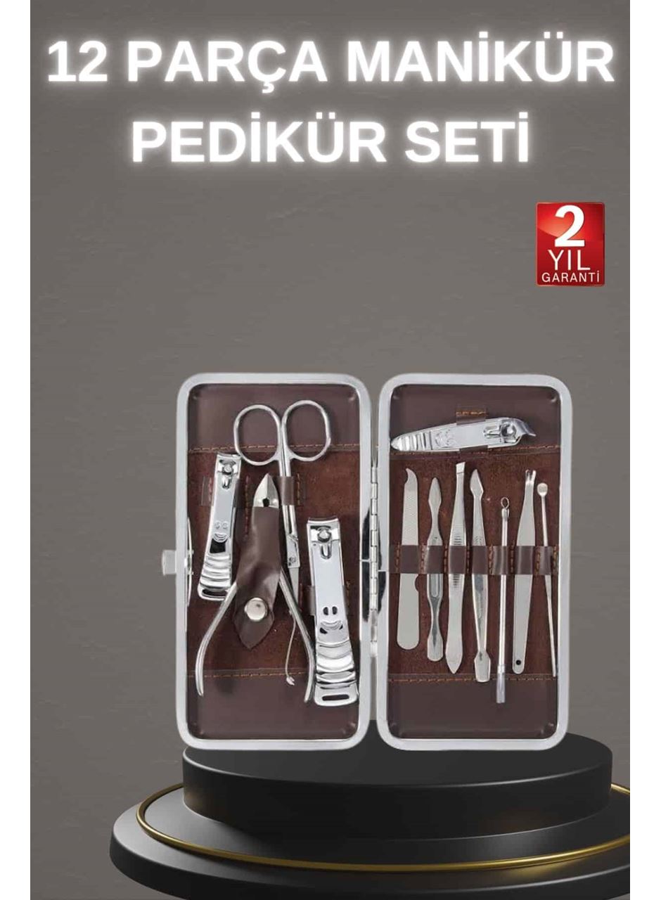 12 Parça Paslanmaz Çelik Kompakt ve Taşınabilir Manikür Makası Tırnak Makası