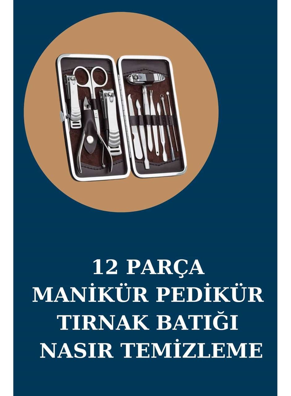 12 Parça Manikür Pedikür Seti Özel Deri Çanta El Ayak Bakımı Akne ve Sivilce Temizleme