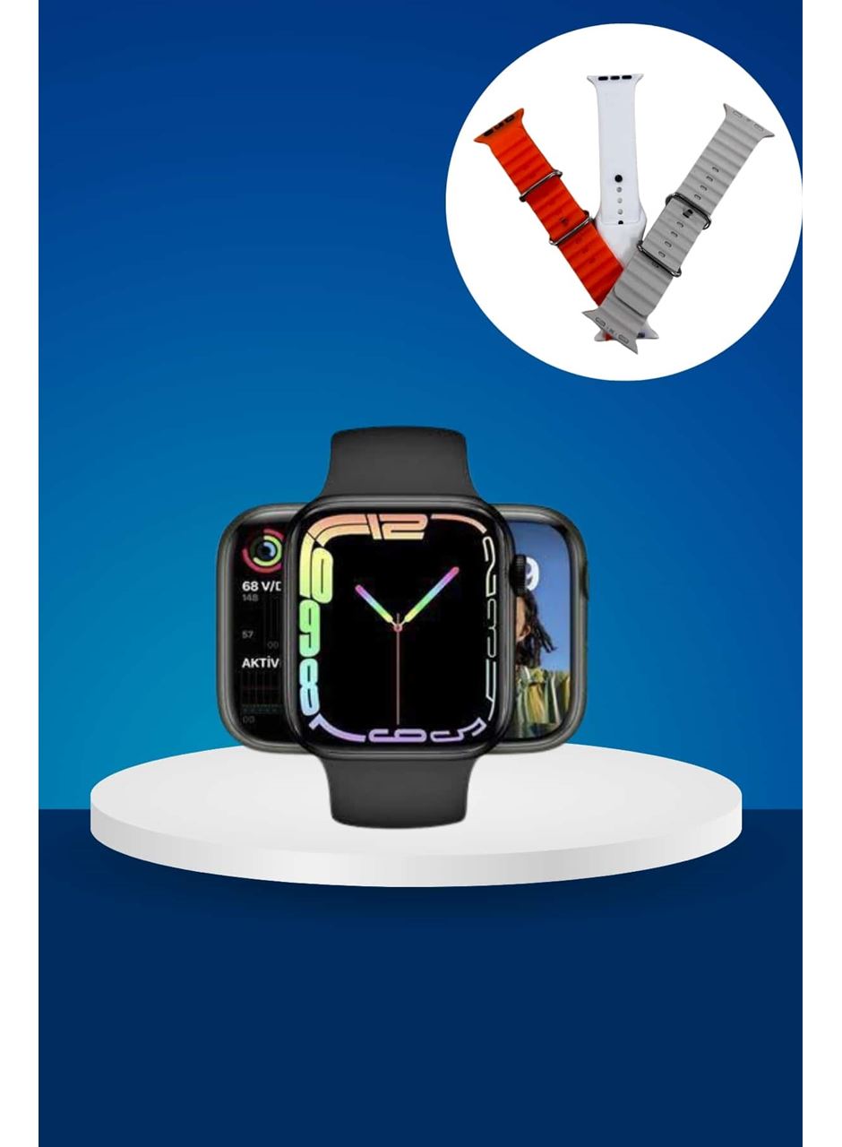 Akıllı Saat Arama Görüşme Bildirim Görme Uyku ve Sağlık Takibi Nabız Ölçer 3 Kordon Hediyeli