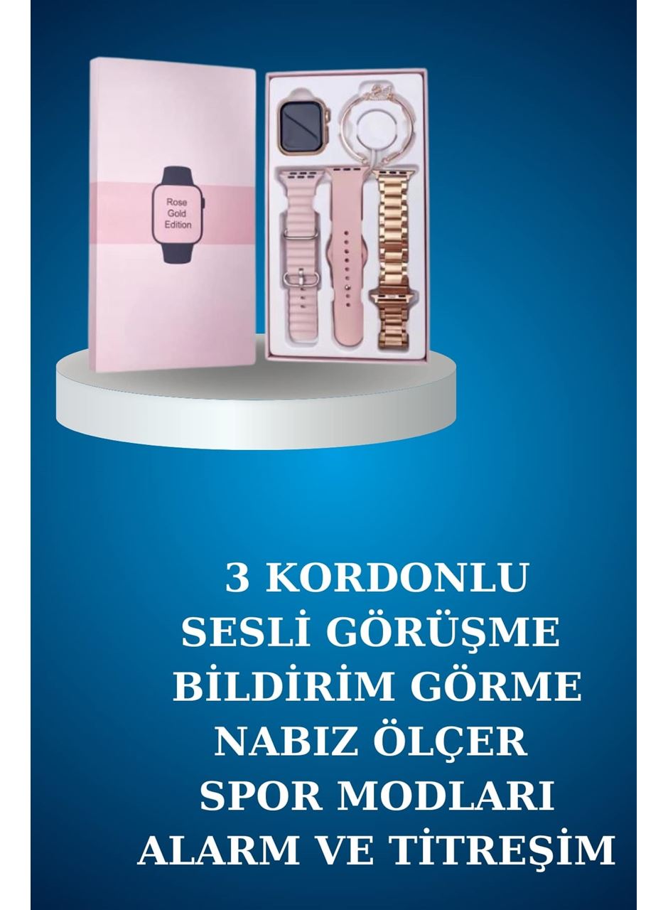 Kablolu Bluetooth Kulaklık ve Kadınlara Özel Bileklik Hediyeli Yeni Nesil Akıllı Saat 3 Kordonlu