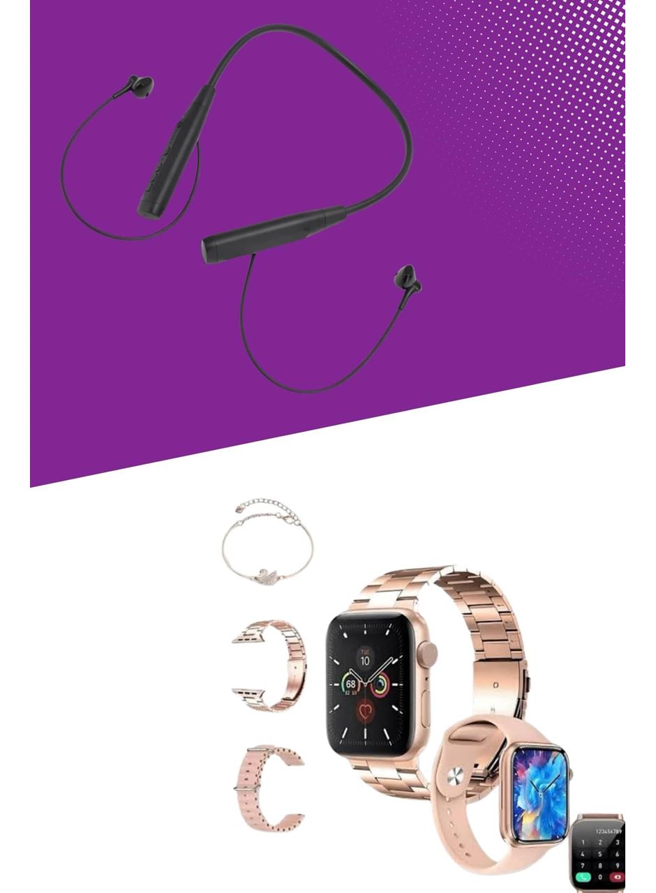 Kablolu Bluetooth Kulaklık ve Kadınlara Özel Bileklik Hediyeli Yeni Nesil Akıllı Saat 3 Kordonlu