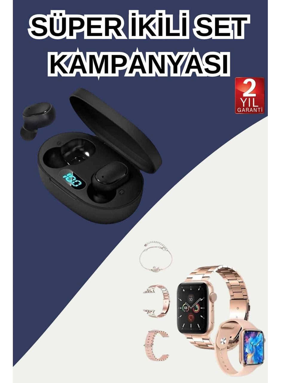 Nabız Ölçer Hediye Bileklikli Akıllı Saat ve Dijital Göstergeli Bluetooth Kulaklık Çoklu Şarj Girişi