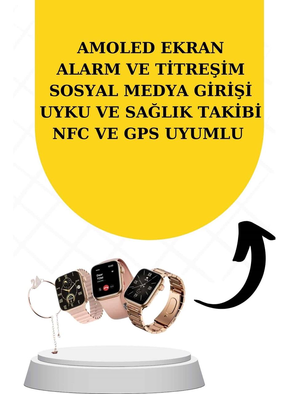 Bileklikli Amoled Ekran Akıllı Saat ve Dijital Göstergeli Kablosuz Bluetooth Kulaklık ANC/ ENC