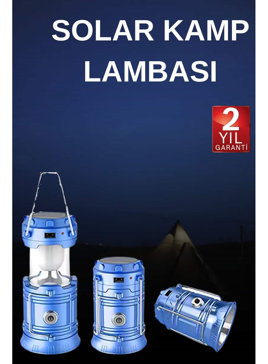 Solar Şarjlı Kamp Lambası Güneş Enerjili Kızaklı Kamp Feneri Çadır Feneri Led Işıldak