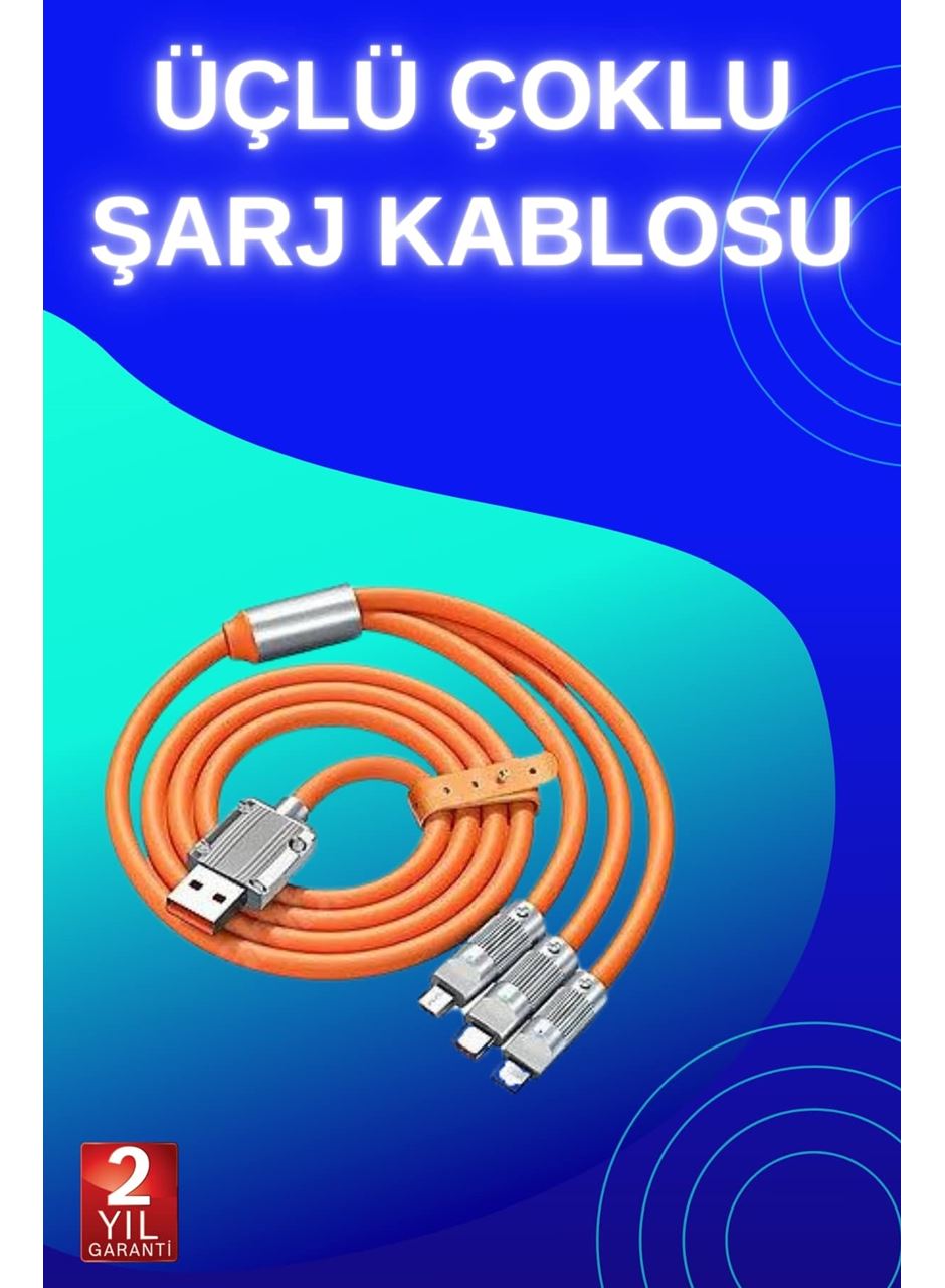 3 İn 1 Süper Hızlı Şarj Kablosu Android ve İOS Uyumlu Silikon Şarj Kablosu
