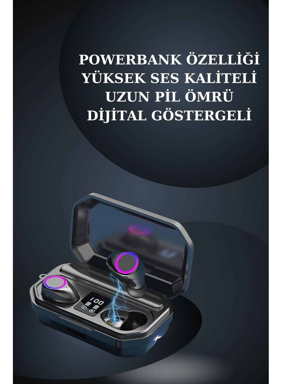 Kadınlar İçin 3 Kordonlu Akıllı Saat ve Dijital Göstergeli Powerbankli Bluetooth Kulaklık Dokunmatik Kontrol