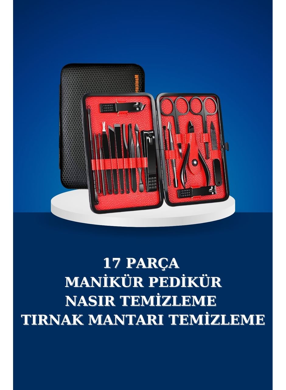 17 Parça Manikür Seti Taşınabilir Özel Çantalı El ve Ayak Bakımı Tırnak Batığı Temizleme