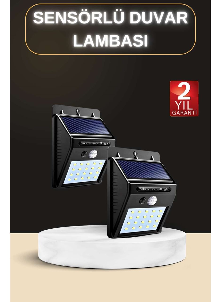 Bahçe Aydınlatma Sensörlü Güneş Enerjili Duvar Lambası 40 Led Işık