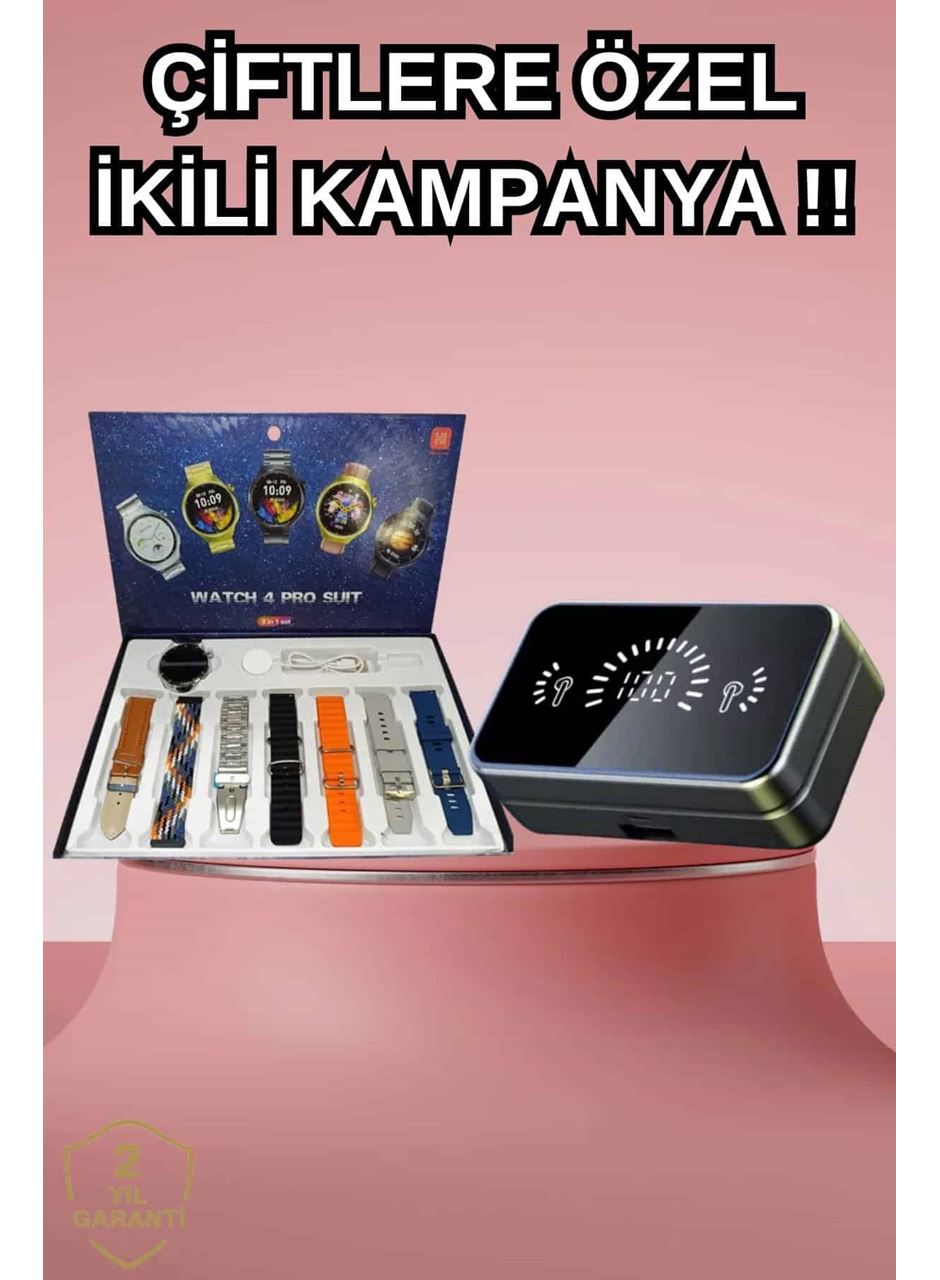 Powerbank Aynalı Bluetooth Kulaklık Ve Akıllı Saat Seti ANC Özelliği Dokunamatik