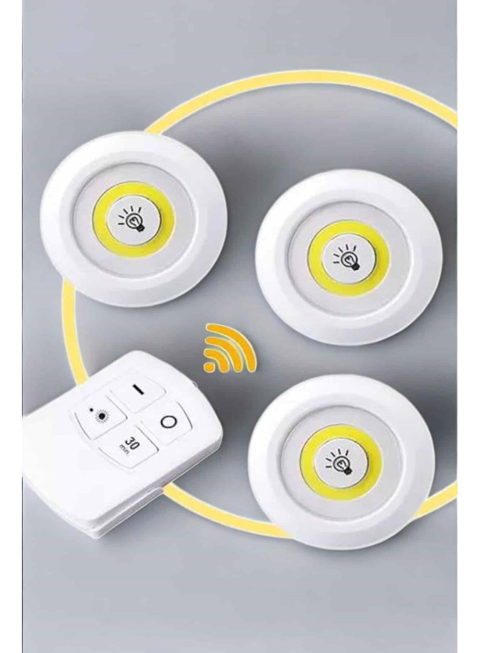 Led Lamba 3'lü Uzaktan Kumandalı Yapışkanlı Beyaz Işık