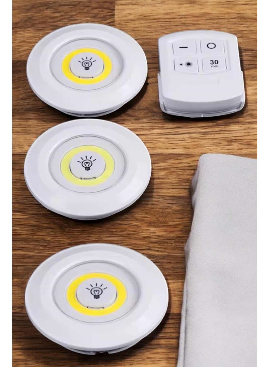 Led Lamba 3'lü Uzaktan Kumandalı Yapışkanlı Beyaz Işık