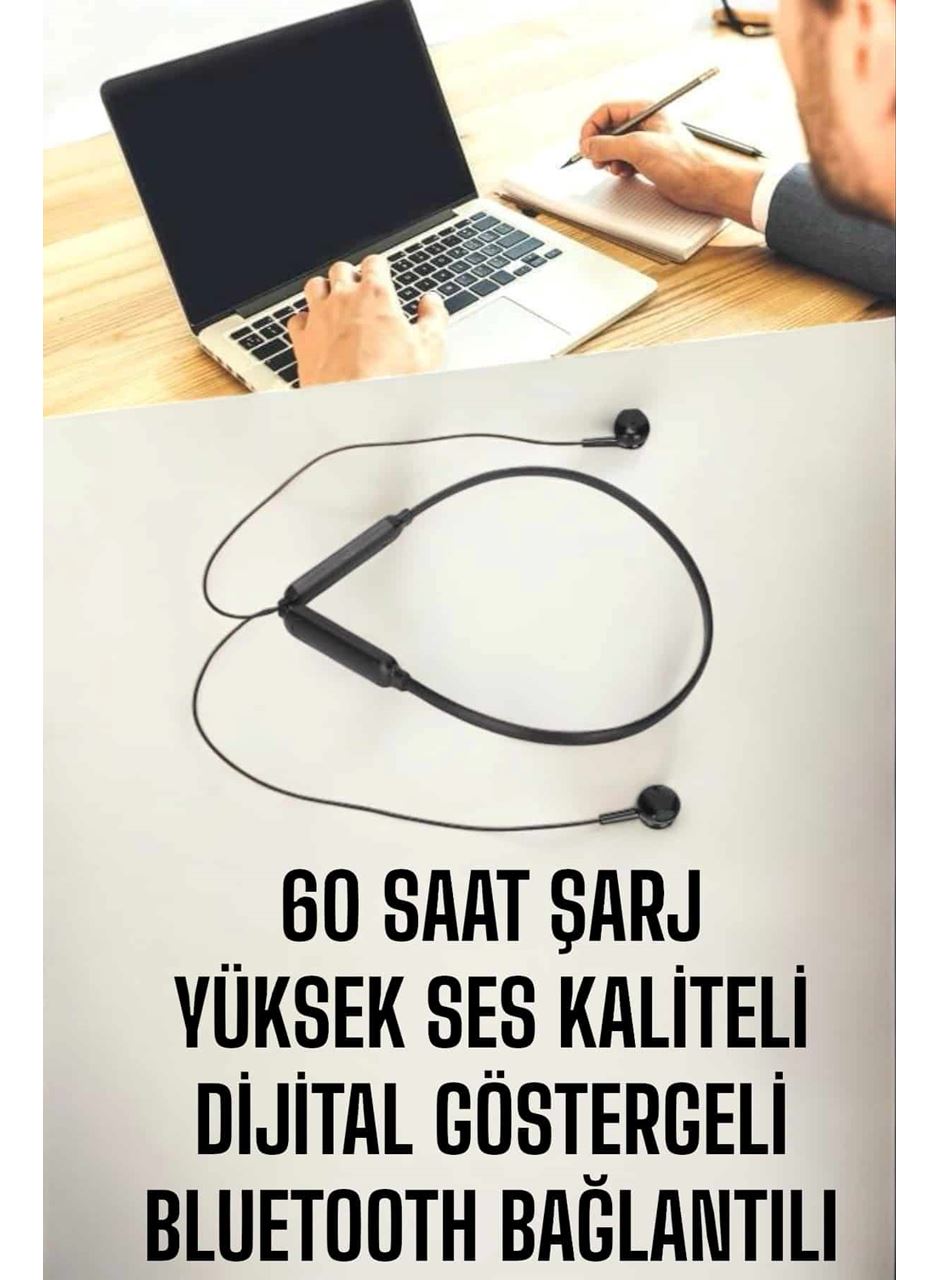 Kablolu Boyun Askılı Dijital Göstergeli Bluetooth Kulaklığı 60 Saat