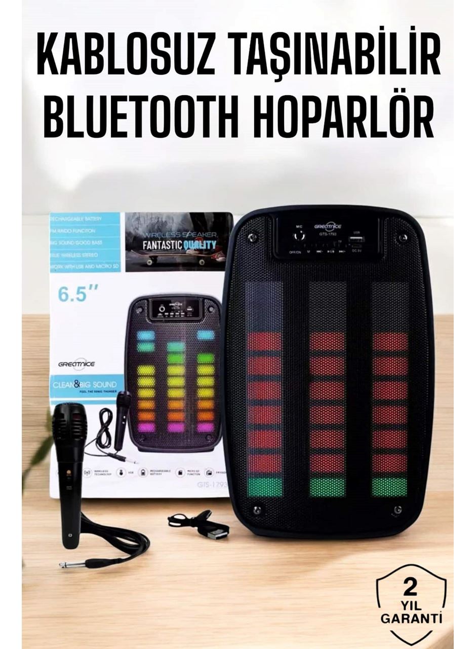 Kablosuz Bluetooth Hoparlör Taşınabilir 6.5 inç LED Işık Kareoke