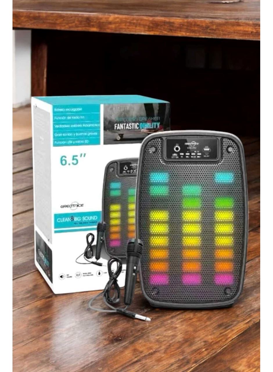 Kablosuz Bluetooth Hoparlör Taşınabilir 6.5 inç LED Işık Kareoke