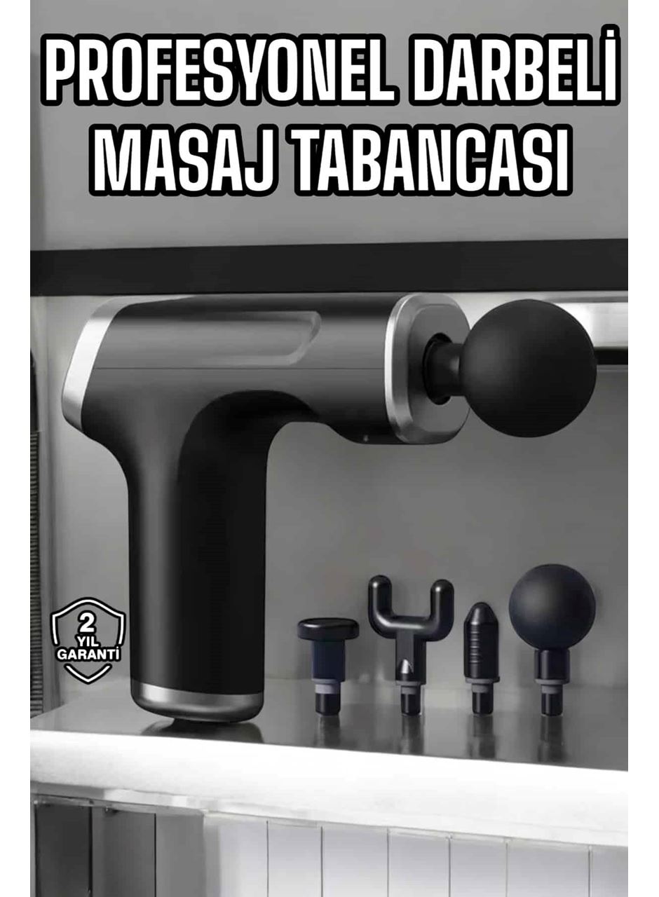 Masaj Tabancası 4 Başlıklı Kas ve Vücut Ağrıları İçin Şarjlı Darbeli