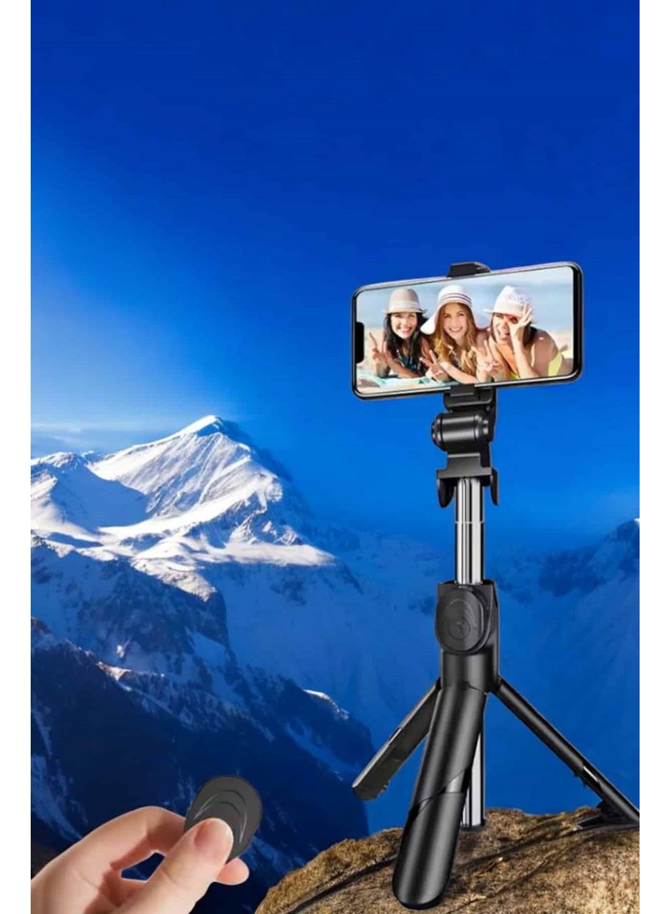 Selfie Çubuğu Tripod Kumandalı Telefon Tutucu Siyah