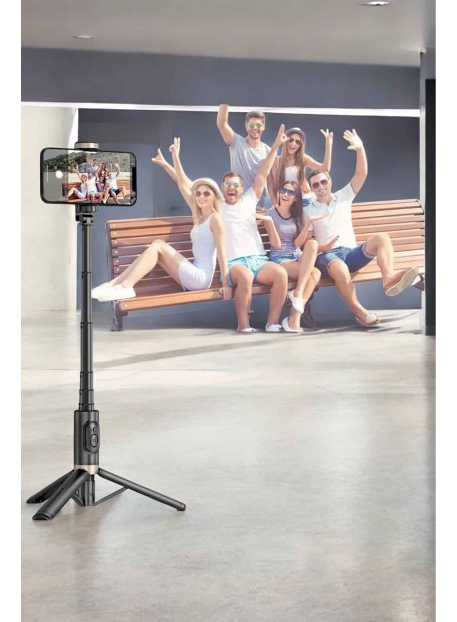 Selfie Çubuğu Tripod Kumandalı Telefon Tutucu Siyah