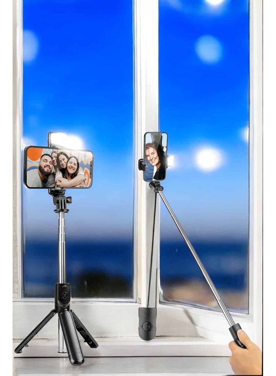 Selfie Çubuğu Tripod Kumandalı Telefon Tutucu Siyah