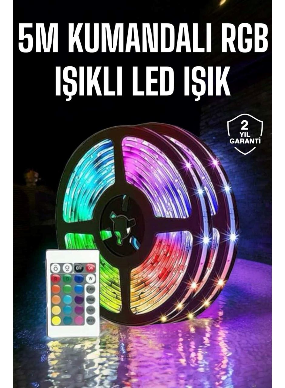 5 Metre Şerit Led RGB Işıklı Kumandalı Güç Adaptörü Her Ortama Uygun