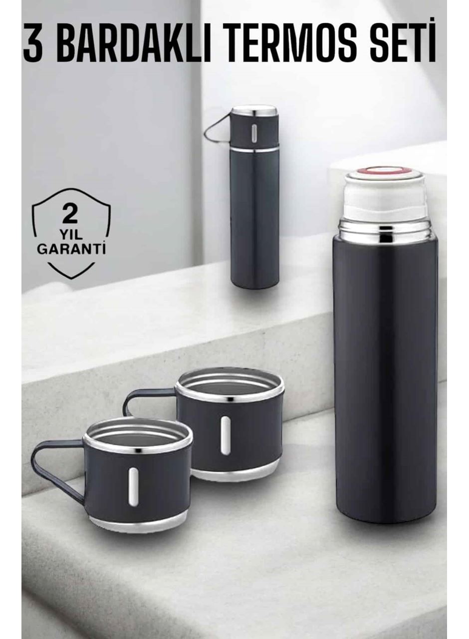 Paslanmaz Çelik 3’lü Termos Seti Vakumlu ve 8 Saat Isı Koruma
