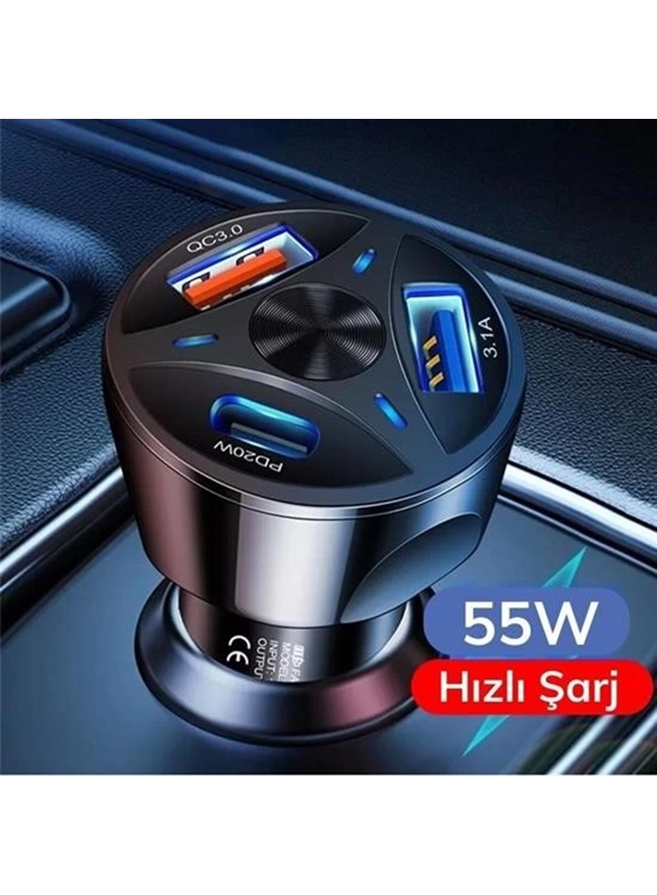 55w 3 Port Usb Araç İçin Telefon Şarj Cihazı 3 Girişli Çakmaklık Adaptör-31a Pd 20w Qc 30 (