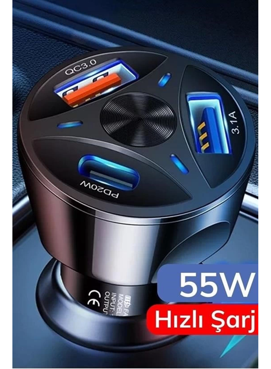 55w 3 Port Usb Araç İçin Telefon Şarj Cihazı 3 Girişli Çakmaklık Adaptör-31a Pd 20w Qc 30 (