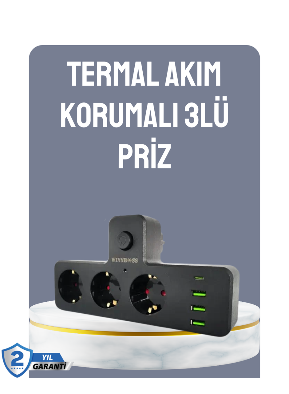 Anahtarlı Çoklu Priz 3 USB 1 Type-C Hızlı Şarj Destekli