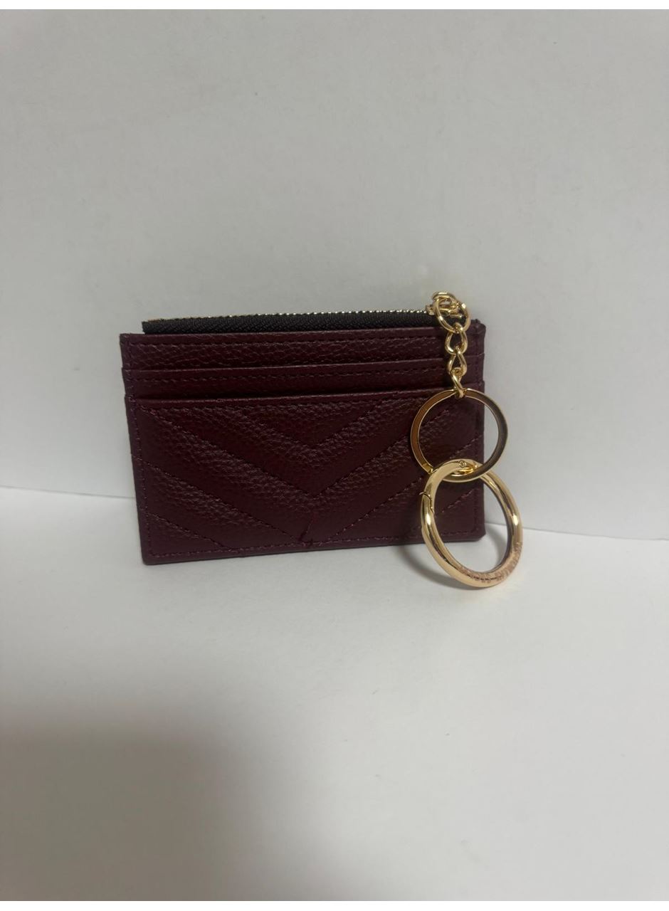 Kadın Fermuarlı Kartlık Bordo Yan Cüzdan