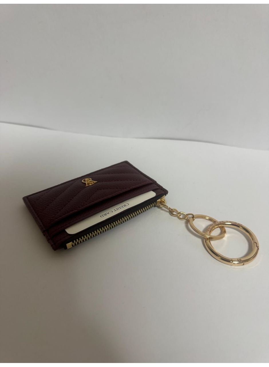 Kadın Fermuarlı Kartlık Bordo Yan Cüzdan