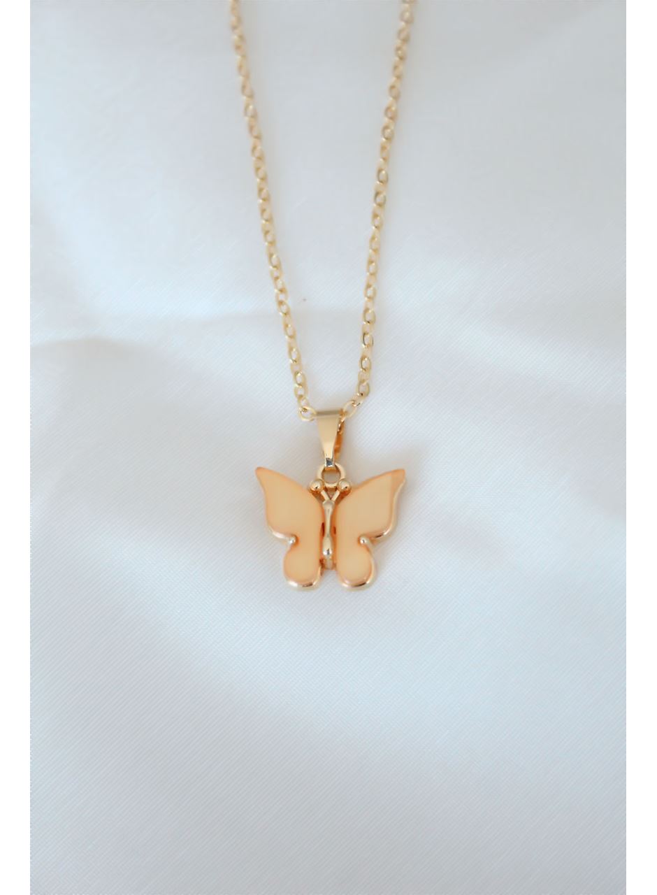 Gold Kaplama Sarı Renk Sedefli Kelebek Kolye