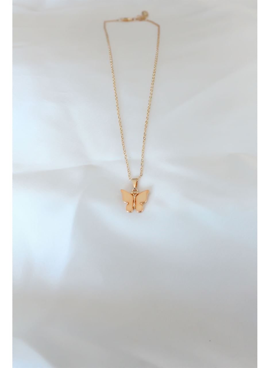 Gold Kaplama Sarı Renk Sedefli Kelebek Kolye