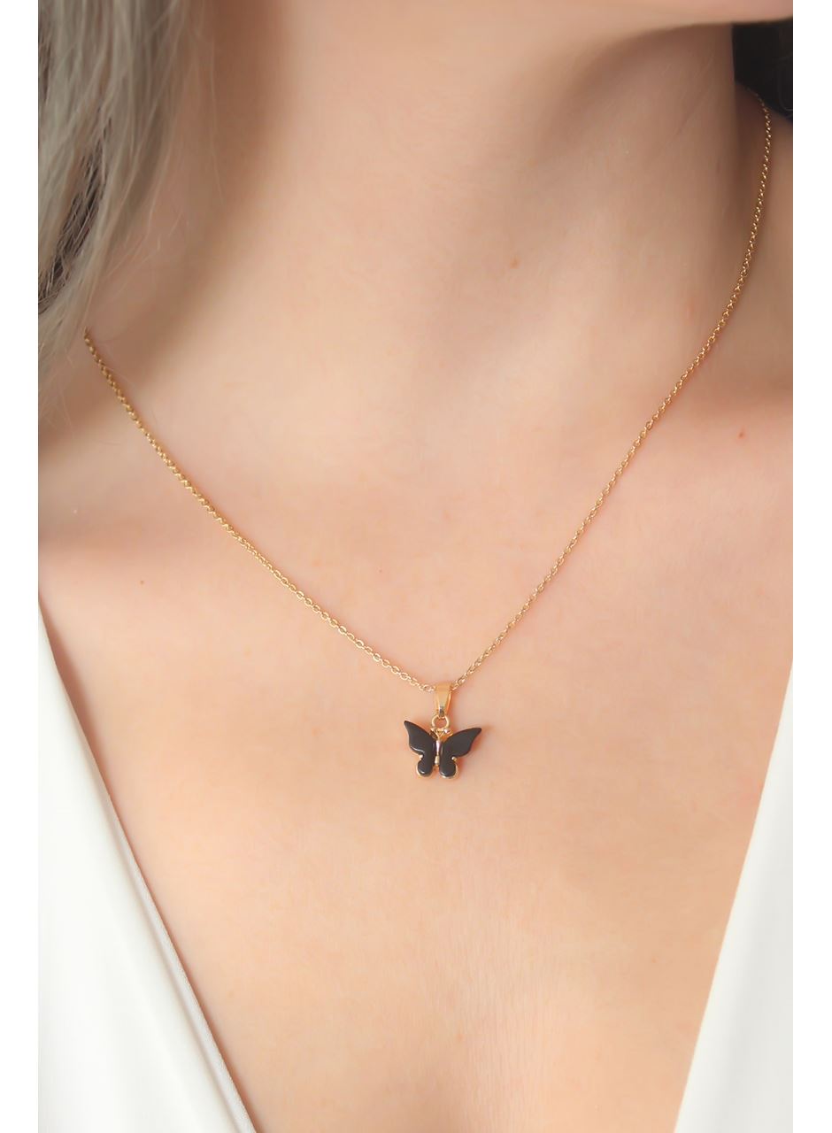 Gold Siyah Renk Kelebek Figür Kadın Kolye