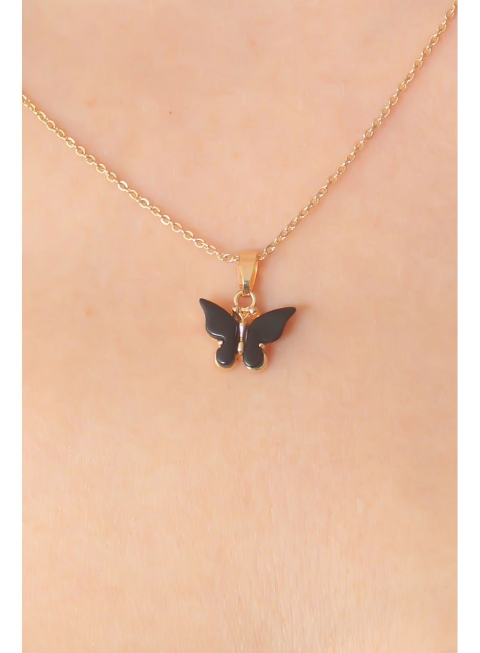 Gold Siyah Renk Kelebek Figür Kadın Kolye