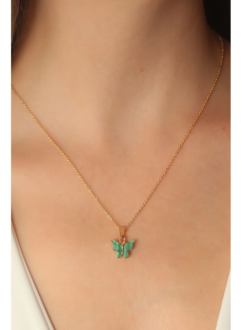 Gold Yeşil Renk Kelebek Figür Kadın Kolye