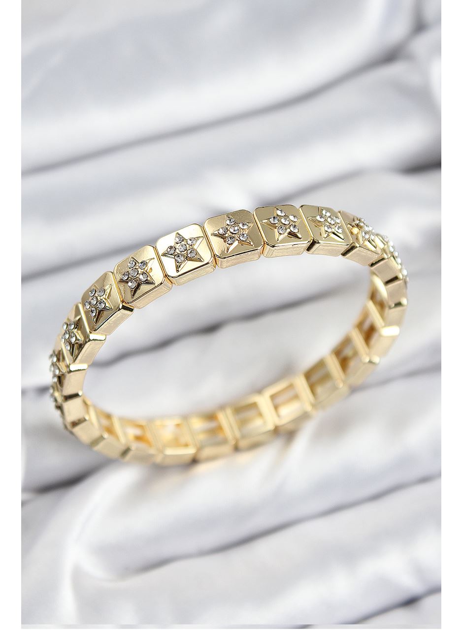 Pirinç Zirkon Taşlı Yıldız Model Gold Renk Lastikli Kadın Bileklik