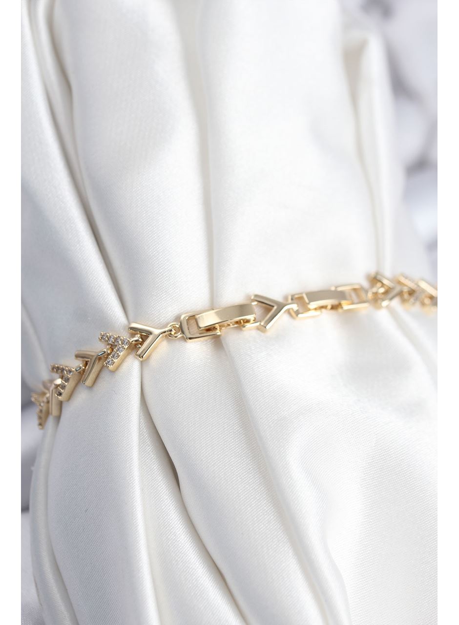 Pirinç VIP Seri Gold Zirkon Taşlı Balık Sırtı Model Kadın Bileklik