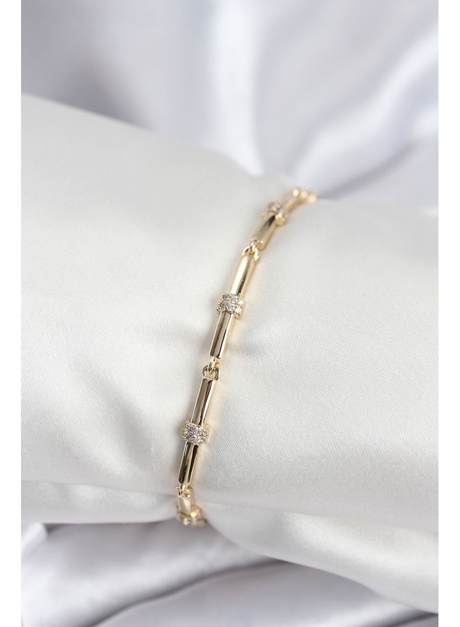 Pirinç VIP Seri Gold Renk Parçalı Model Zirkon Taşlı Kadın Bileklik