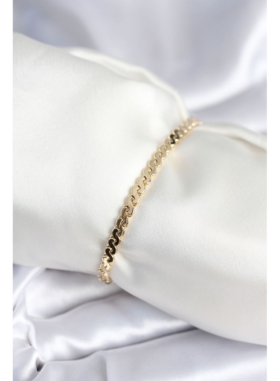 Pirinç Gold Renk Yassı Zincir Model Kadın Bileklik
