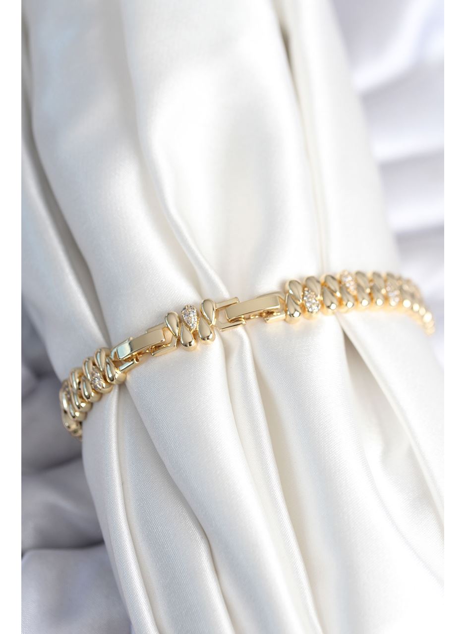 Pirinç Gold Renk Damla Model Zirkon Taşlı Kadın Bileklik