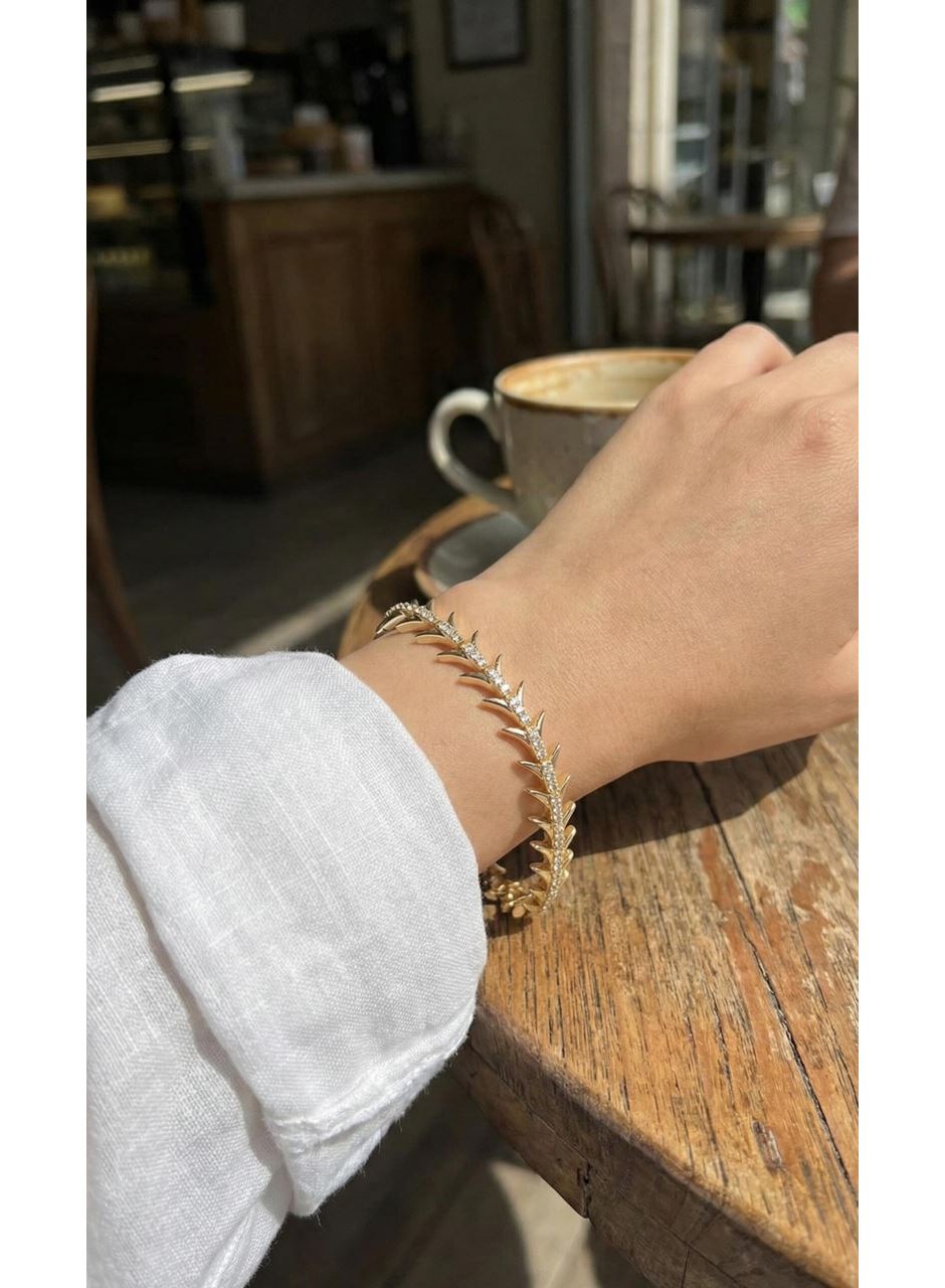 Pirinç Gold Renk Balık Sırtı Model Zirkon Taşlı Kadın Bileklik