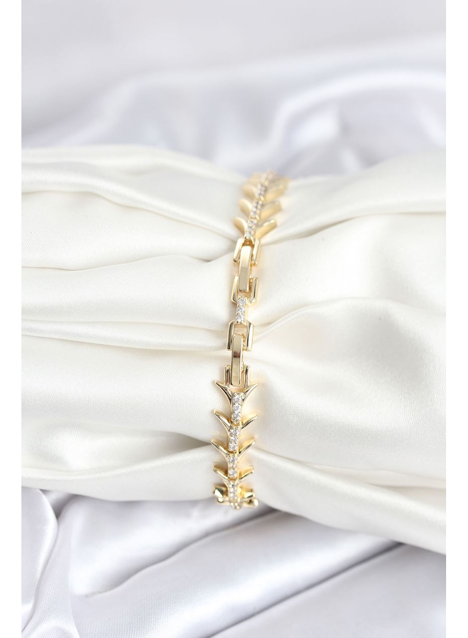 Pirinç Gold Renk Balık Sırtı Model Zirkon Taşlı Kadın Bileklik