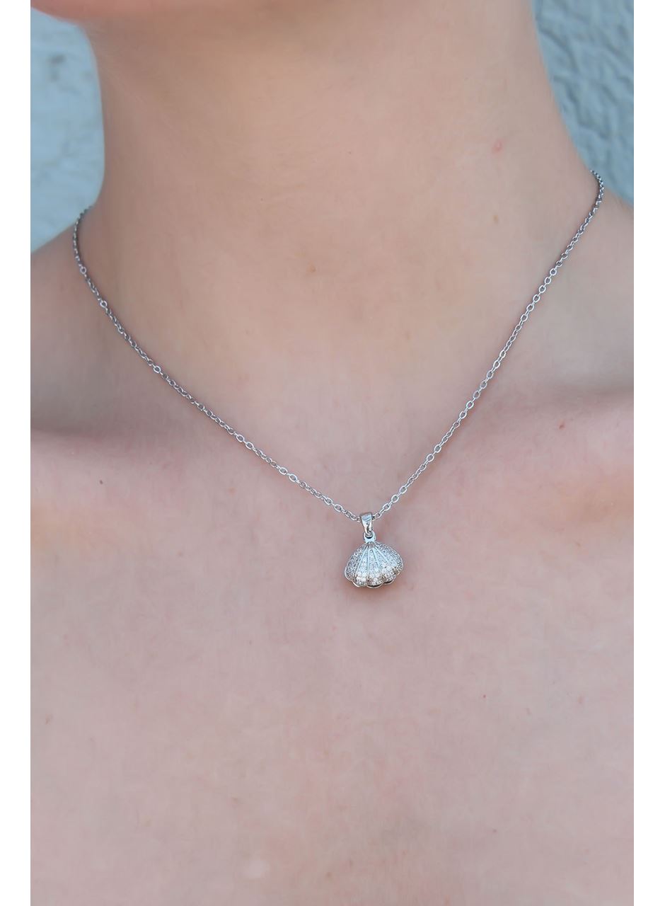 316L Çelik Gümüş Renk Açılır Midye Model Kadın Kolye