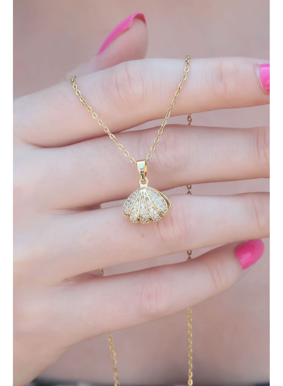 316L Çelik Gold Renk Açılır Midye Model Kadın Kolye