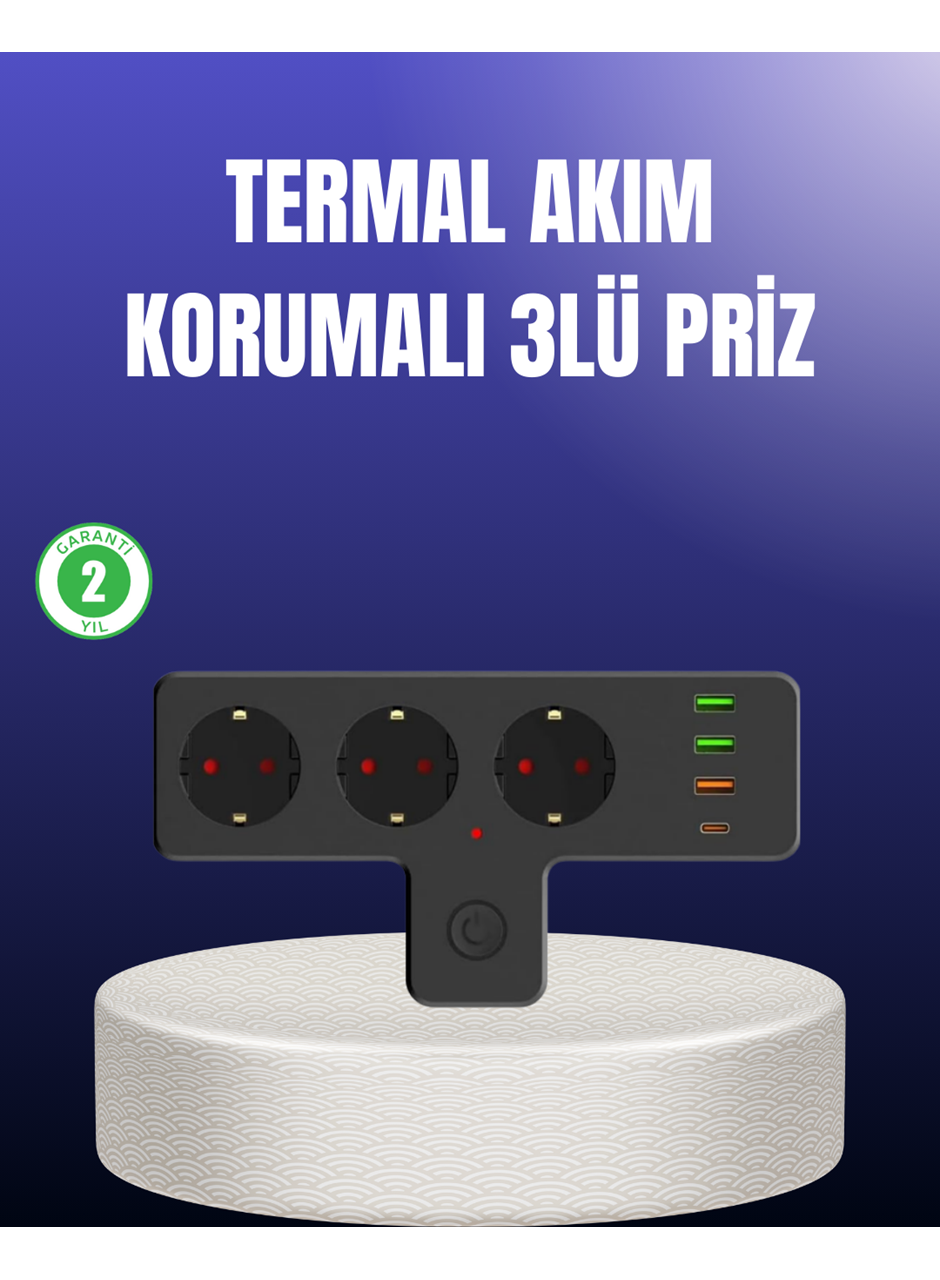 USB ve Type-C Portlu Anahtarlı Çoklu Priz Güç Ünitesi