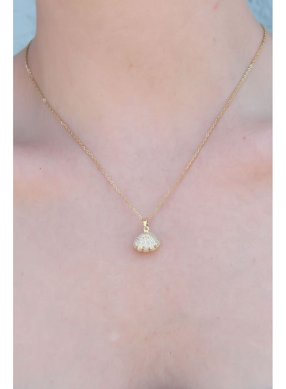 316L Çelik Gold Renk Açılır Midye Model Kadın Kolye