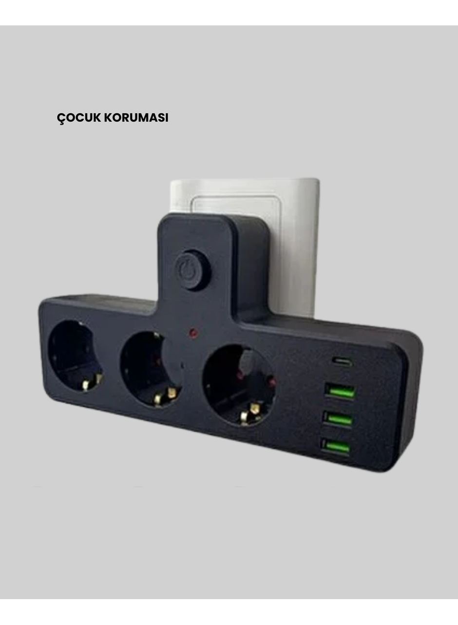 USB ve Type-C Portlu Anahtarlı Çoklu Priz Güç Ünitesi