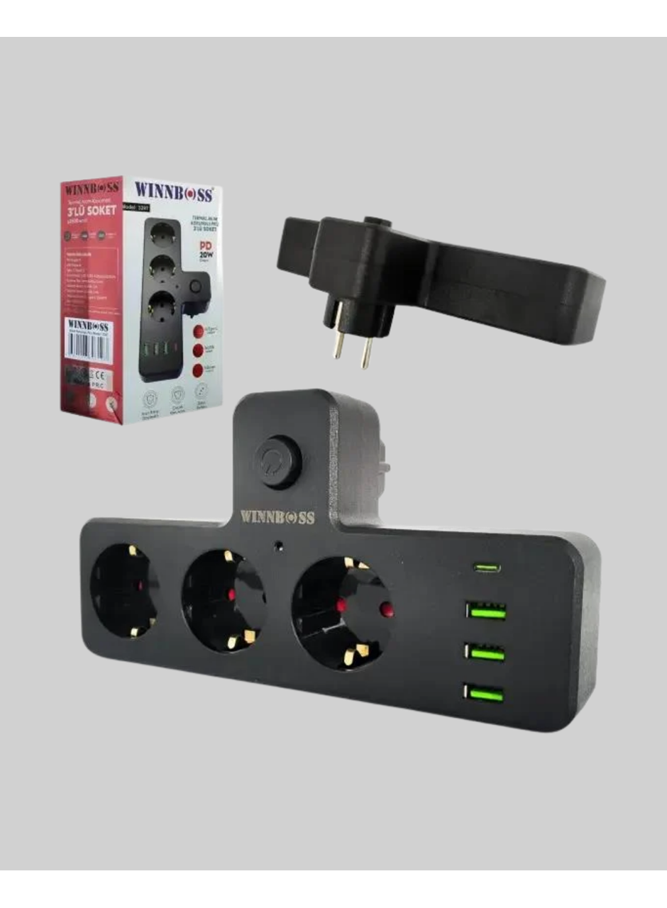 USB ve Type-C Portlu Anahtarlı Çoklu Priz Güç Ünitesi