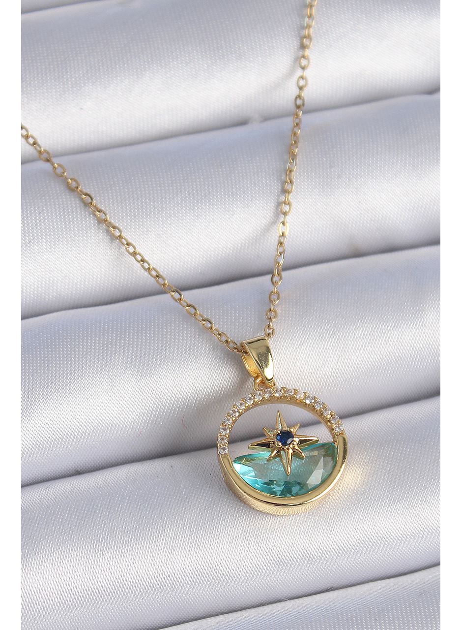316L Çelik Zincir Gold Renk Zirkon Taşlı Deniz Görünüm Kutup Yıldız Model Kadın Kolye