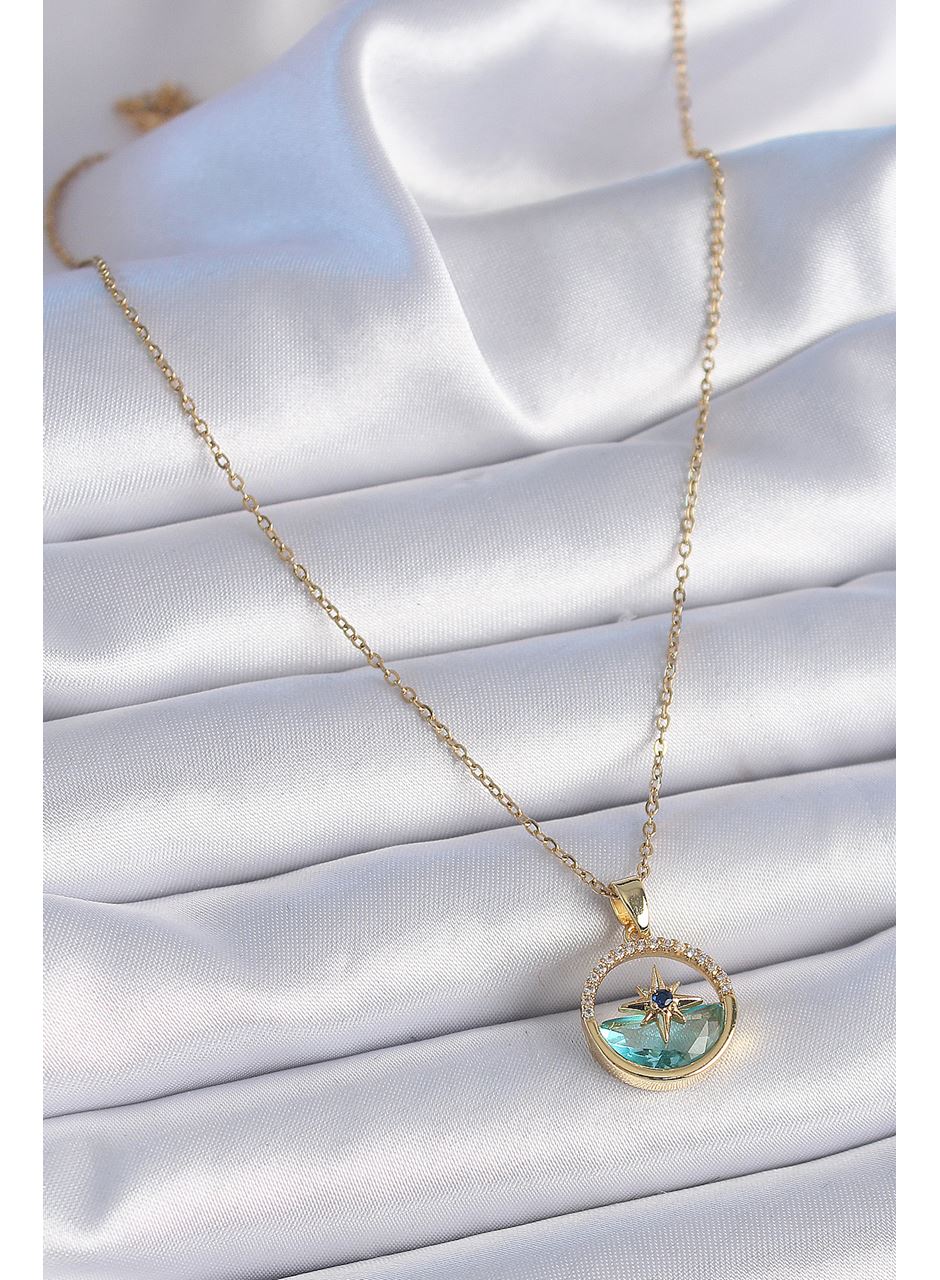 316L Çelik Zincir Gold Renk Zirkon Taşlı Deniz Görünüm Kutup Yıldız Model Kadın Kolye